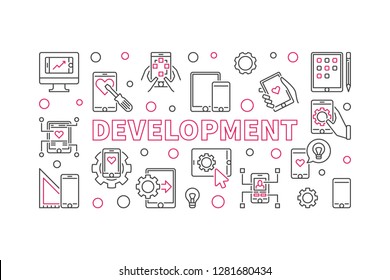 Development vector concept business horizontal illustration in thin line style