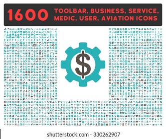 Development vector icon and 1600 other business, service tools, medical care, software toolbar, web interface pictograms. Style is bicolor flat symbols, grey and cyan colors, rounded angles, white