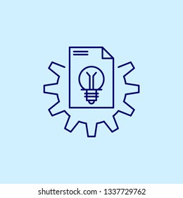 Development vector icon with bright blue background and dark blue lines. Setting file.