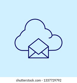 Development vector icon with bright blue background and dark blue lines. Cloud message.