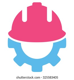 Development vector icon. Style is bicolor flat symbol, pink and blue colors, rounded angles, white background.