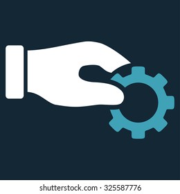 Development vector icon. Style is bicolor flat symbol, blue and white colors, rounded angles, dark blue background.