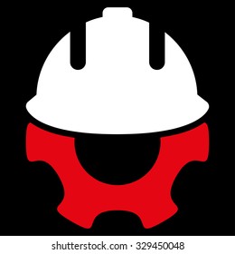 Development vector icon. Style is bicolor flat symbol, red and white colors, rounded angles, black background.