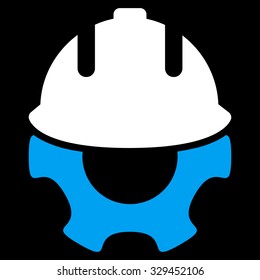 Development vector icon. Style is bicolor flat symbol, blue and white colors, rounded angles, black background.