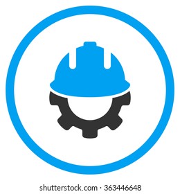 Development vector icon. Style is bicolor flat circled symbol, blue and gray colors, rounded angles, white background.