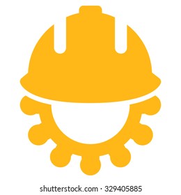 Development vector icon. Style is flat symbol, yellow color, rounded angles, white background.
