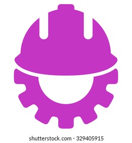 Development vector icon. Style is flat symbol, violet color, rounded angles, white background.