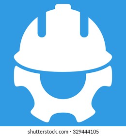 Development vector icon. Style is flat symbol, white color, rounded angles, blue background.