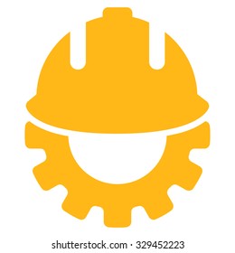 Development vector icon. Style is flat symbol, yellow color, rounded angles, white background.