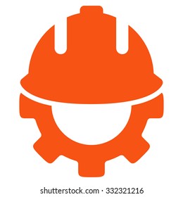 Development vector icon. Style is flat symbol, orange color, rounded angles, white background.