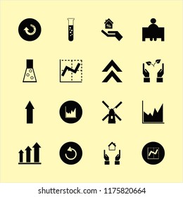 development vector icons set. with reload arrow, hands sprout, hand house and growing graph in set