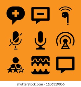 development, white, equipment, microphone, listening and modern icon vector set. Flat vector design with filled icons. Designed for web and software interfaces