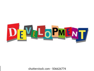 development, word and text cut from paper, in flat design