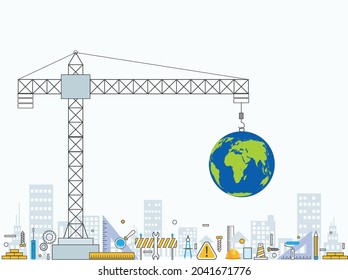 Development in the of the World. Engineering construction concept.
The vector design concept of web page building process, presentation template for website banner linear and landing page header, time