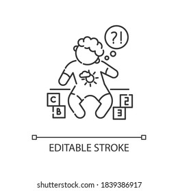 Developmental Delay Linear Icon. Child With Difficulty Of Learning. Cognitive Ability Problem. Thin Line Customizable Illustration. Contour Symbol. Vector Isolated Outline Drawing. Editable Stroke