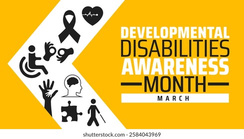 Developmental Disabilities Awareness Month background banner or poster design template. observed every year in March. Holiday concept. Use to any Template, card, poster, placard, template.