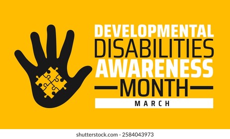 Developmental Disabilities Awareness Month background banner or poster design template. observed every year in March. Holiday concept. Use to any Template, card, poster, placard, template.