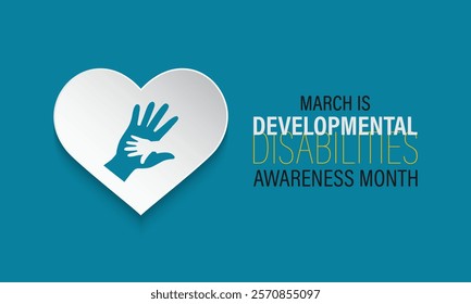 Developmental Disabilities awareness month is observed every year in March. increase awareness about the needs and potential of individuals with developmental disabilities. Banner poster background.