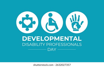Developmental Disability Professionals Day is celebrated on July 15. People, heart ,puzzle and hand icon banner. Design for web banner, cards, prints, social media and background design template.