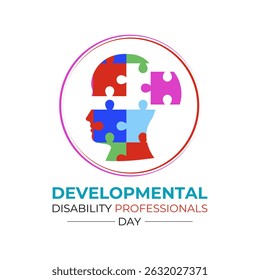 Developmental Disability Professionals Day is celebrated on July 15. People, heart ,puzzle and hand icon banner. Design for web banner, cards, prints, social media and background design template.