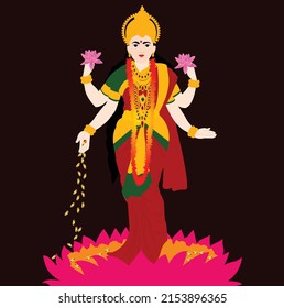 Devi Lakshmi Indian Hindu Goddess Vector Illustration