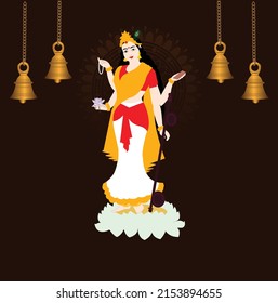 Devi Saraswati Indian Hindu Goddess Vector Illustration