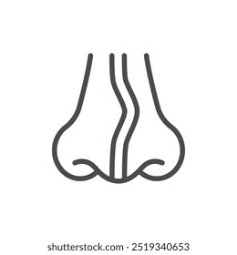 Deviated Nasal Septum Icon. Thin Line Illustration of Nose with Wavy Septum Representing Nasal Deviation. Medical Vector Sign for Breathing Issues and Nasal Structure Problems.