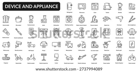 Device and Appliance - vector editable line icons collection. 