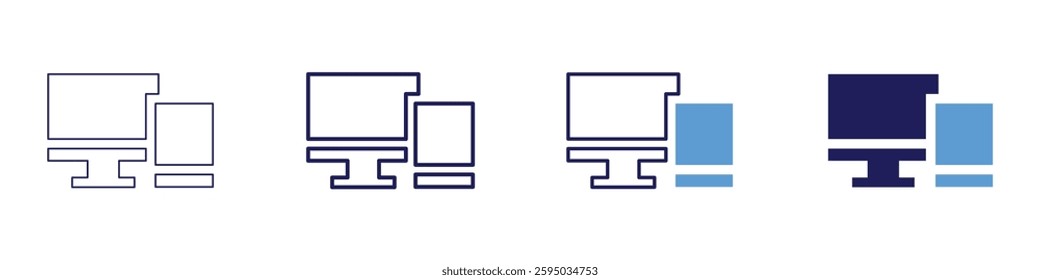 Device battery icon in 4 different styles. Thin Line, Line, Bold Line, Duotone. Duotone style. Editable stroke.