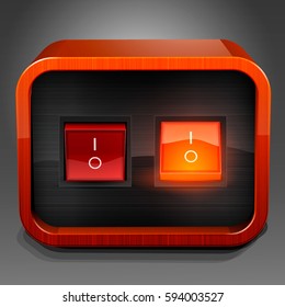 Device box switch with toggle buttons.  Realistic Toggle  Switch  ON/OFF. Vector illustration.