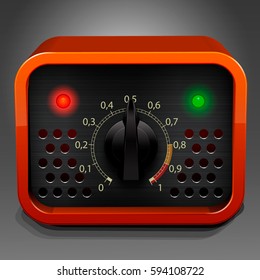 Device box switch toggle.  Switcher, Button, Knobs, Lamps. Control dashboard. 
