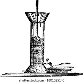 a device for collecting and measuring the amount of rain which falls., vintage line drawing or engraving illustration.