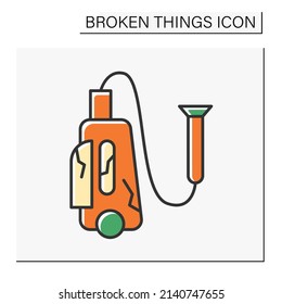 Device Color Icon. Destroyed Electronic Device. Smashed Vacuum Cleaner. Vandalism, Chaos. Broken Things Concept. Isolated Vector Illustration