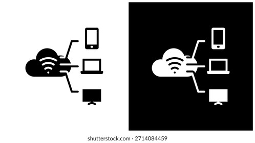 Device Connected Icon Set In White And Black Background