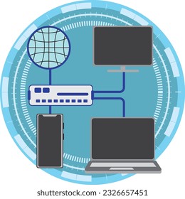 Geräteverbindung , Wirtschaftstechnik und Wissenschaftsthema, flach mit Vektorgrafik illustriert.