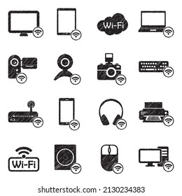 Device Connection Icons. Black Scribble Design. Vector Illustration.