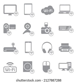 Device Connection Icons. Gray Flat Design. Vector Illustration.