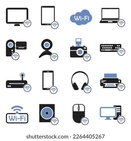 Device Connection Icons. Two Tone Flat Design. Vector Illustration.