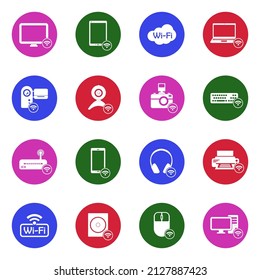 Device Connection Icons. White Flat Collection In Circle. Vector Illustration.