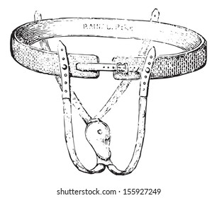 Device to contain the fall of rectum, vintage engraved illustration. Usual Medicine Dictionary by Dr Labarthe - 1885. 