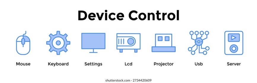 Device Control Banner Web Icon Vector Illustration Concept For Mouse, Keyboard, Settings, Lcd, Projector, Usb, Server