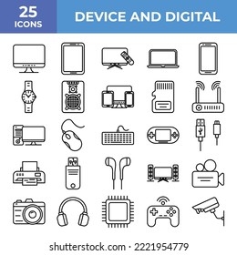 Dispositivo Y Digital, Icono Electrónico, Conjunto De Iconos, Colección, Iconos Diseño De Plantilla Vector De Diseño Signo De Ilustración Y Píxeles De Símbolo Perfecto