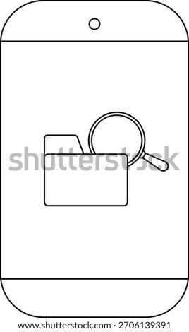 A device displays a folder icon scrutinized by a magnifying glass symbol