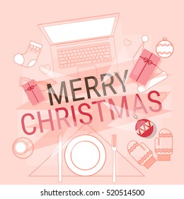 Device Electronics Gadget New Year Concept Laptop Phone Tablet Christmas Gift Decoration Vector Illustration
