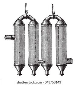 Device English to make black smoke, vintage engraved illustration. Industrial encyclopedia E.-O. Lami - 1875.
