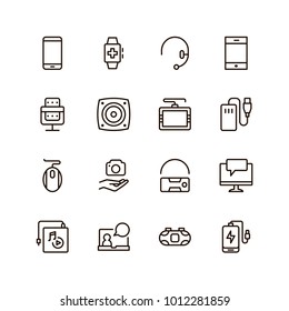 Device flat icon set . Single high quality outline symbol of info for web design or mobile app. Thin line signs for design logo, visit card, etc. Outline logo of device