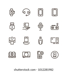 Device flat icon set . Single high quality outline symbol of info for web design or mobile app. Thin line signs for design logo, visit card, etc. Outline logo of device