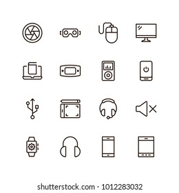 Device flat icon set . Single high quality outline symbol of info for web design or mobile app. Thin line signs for design logo, visit card, etc. Outline logo of device