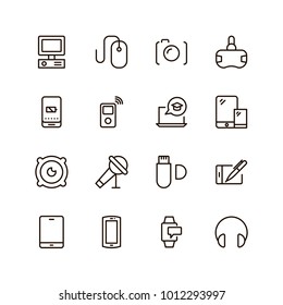 Device flat icon set . Single high quality outline symbol of info for web design or mobile app. Thin line signs for design logo, visit card, etc. Outline logo of device