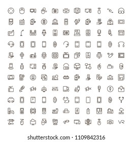 Device flat icon set . Single high quality outline symbol of info for web design or mobile app. Thin line signs for design logo, visit card, etc. Outline logo of device